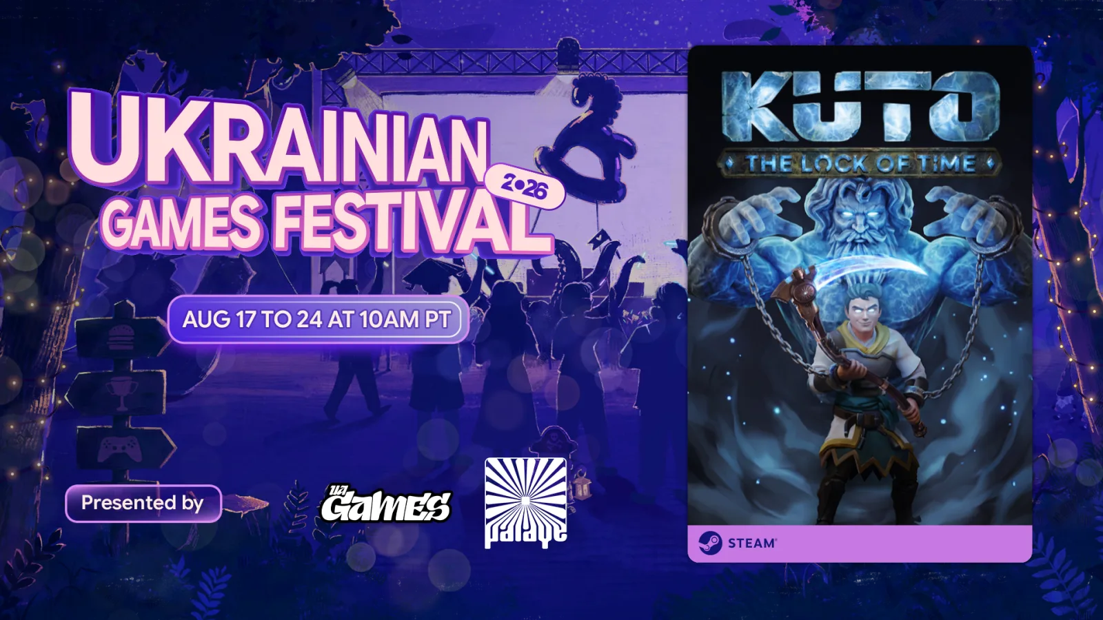 Ukrainian Games Festival 2026 participant banner with the KUTO: The Lock of Time Steam capsule